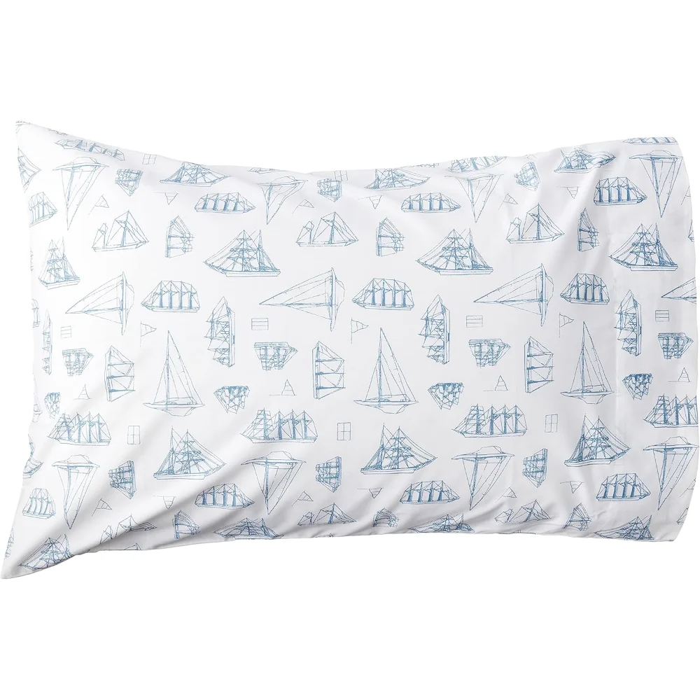 Nautica - ملاءات كوين، طقم سرير قطني مثالي، مقرمش ورائع، ديكور منزلي ساحلي (أزرق شراع من الخشب الأبيض، كوين)
