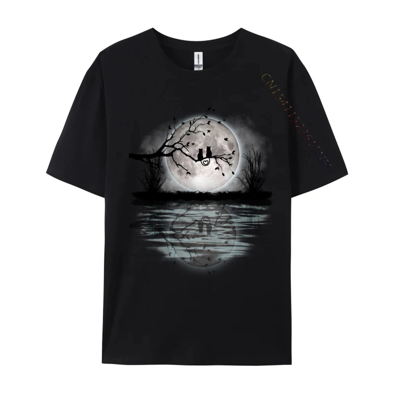 Scary Full Moon Love 2 Black Cats Halloween Fun Design T-shirts Tops & Tees  Cotton Fabric 3D Printed Tee Shirt Street Men