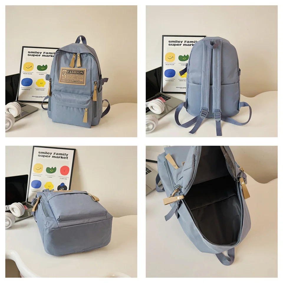 Wasserdichter Rucksack mit großer Kapazität, einfarbige, lässige Nylon-Laptop tasche mit verstellbarem Riemen und trend iger, vielseitiger Schult asche