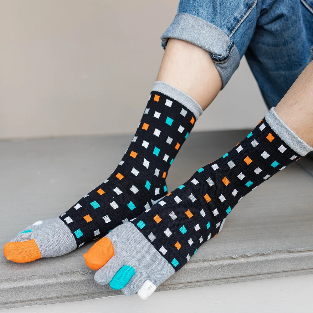 1 Pairs Pure Cotton Man Split Toe Socks Fashion Colorful Polka Dots Endurable Fitness Bike Run Outdoor Travel 5 Finger Socks