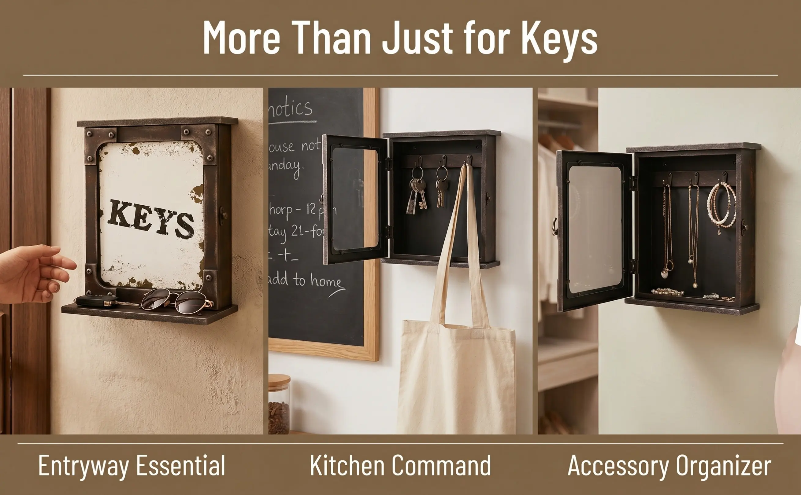Wooden Key Holder Vintage European Style White Letter Printed Wall Mounted Key Organizer Rack Home Office Entry Jewelry