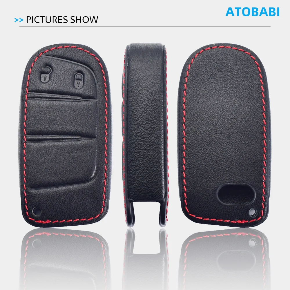 Leather Car Key Case 2 Buttons Keychain Smart Remote Control Fobs Cover For Dodge Journey Jeep Cherokee Fiat Freemont 500L 2016