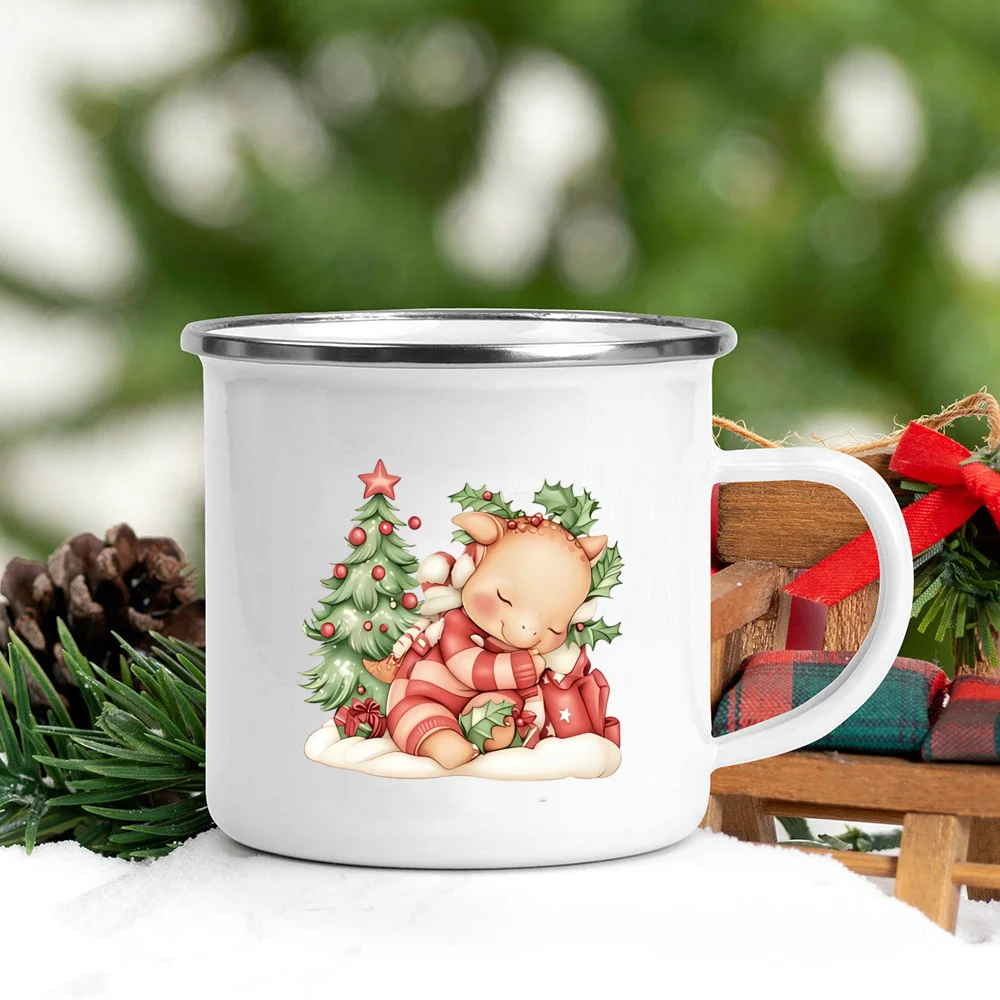 

Рождественская кружка с принтом оленя и динозавра, горячая кружка с какао и шоколадом, чашка для напитков, рождественский декор, эмалированные кружки, рождественский подарок для детей