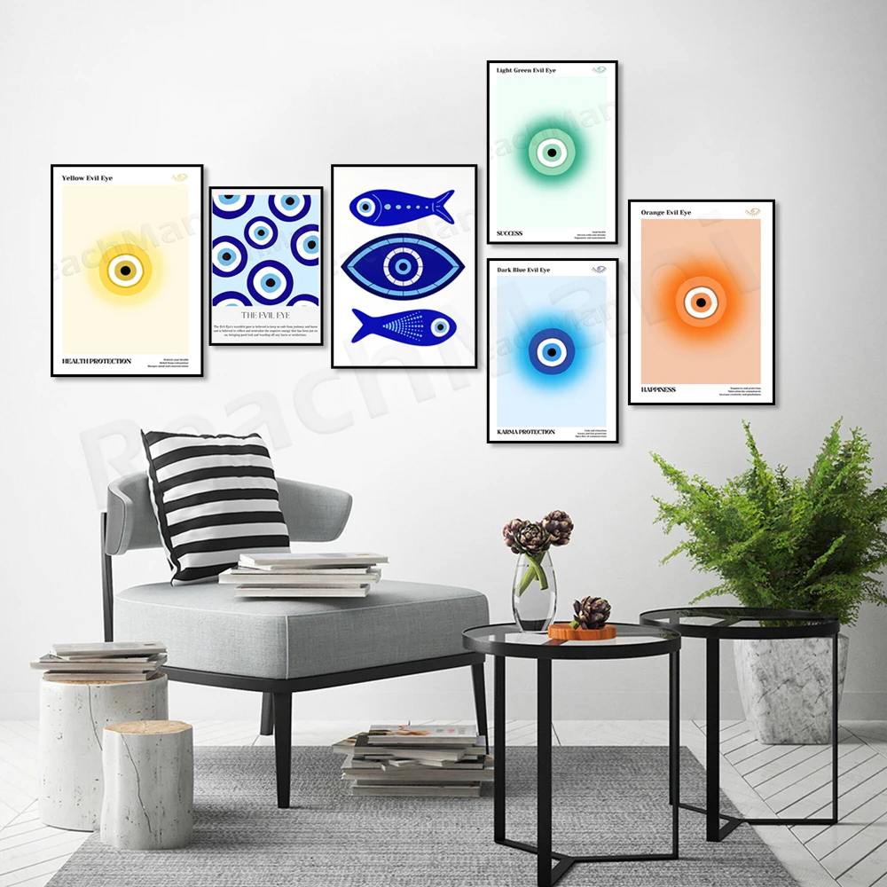 Aura gradient Greek evil eye, Turkish evil eye, Nazar print, blue Nazar spiritual wall decor art poster