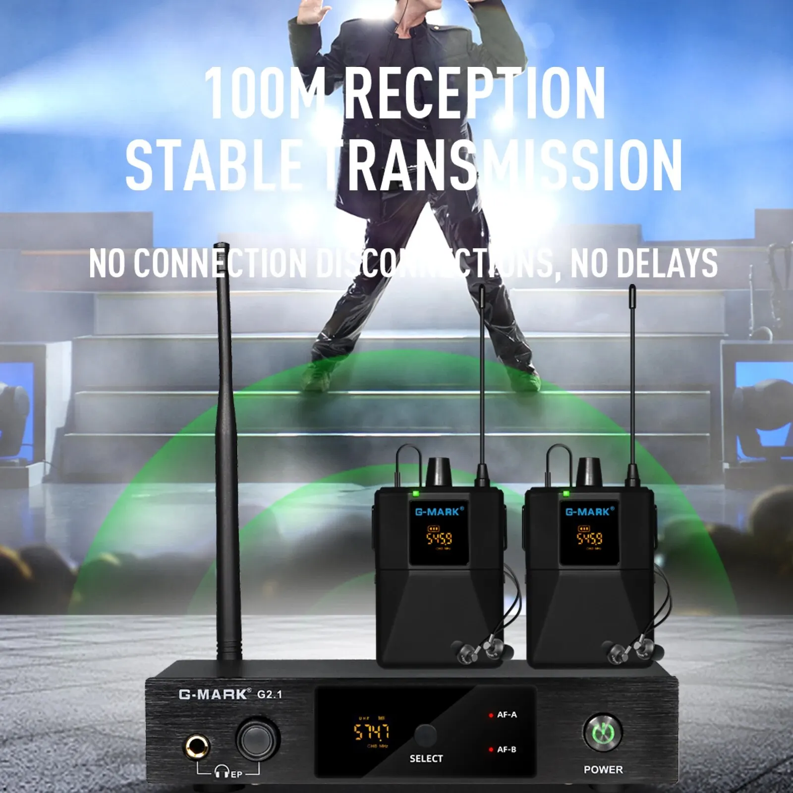 Monitor intra-auricular sem fio G-MARK g2.1iem uhf, frequência de estúdio de retorno de palco selecionável para performance de banda de guitarra, festa de dj