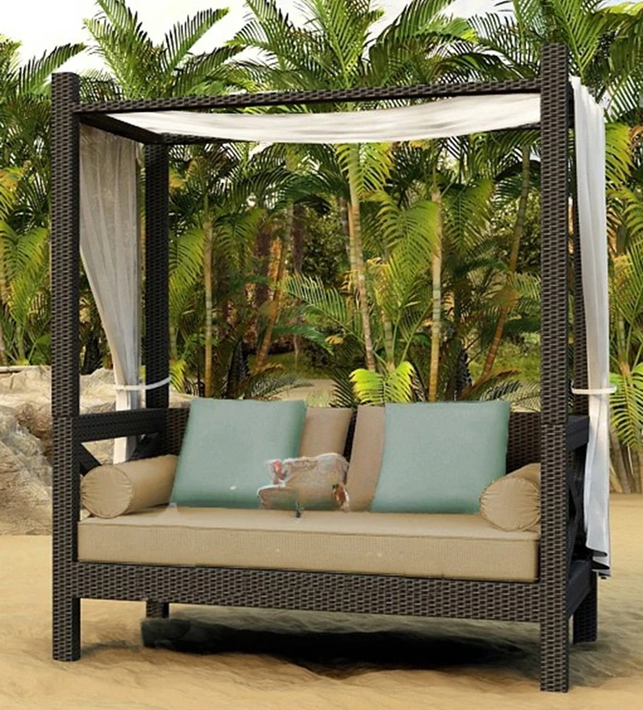 

Outdoor rattan bed, terrace, sun bed, courtyard, outdoor garden, leisure resort, balcony, lounge chair, sofa bed