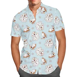 Disney-Chemise hawaïenne OlPG pour homme, chemise boutonnée, manches courtes, mode vintage, Frozen