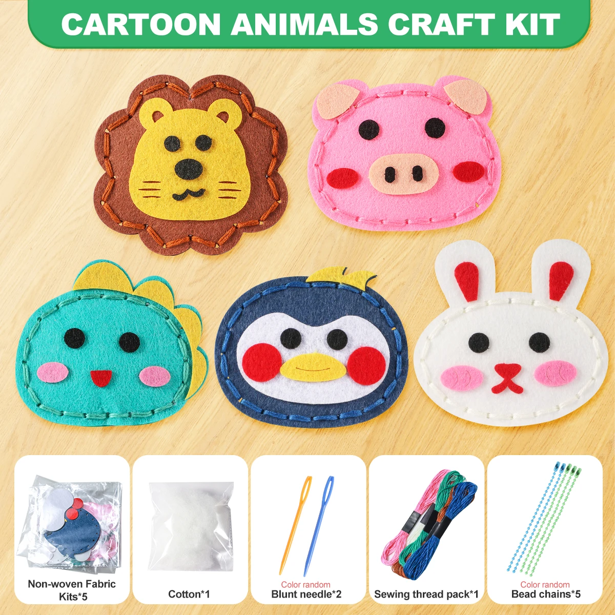 5pcs Handmade Non-Woven DIY Pink Bag Keychain Jewelry Craft Kit -    Sewing toy Cartoon animals Creative Random Style with Vario