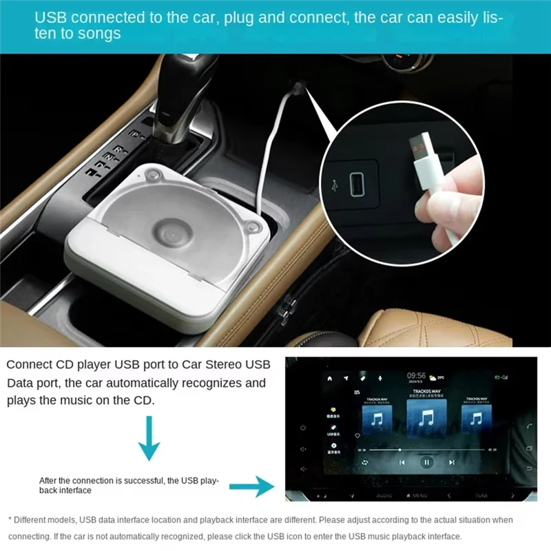 Exquisite External Universal CD Player For Car - Portable CD Player With AUX Cable, Plugs Into Car USB Port, Lossless Connection