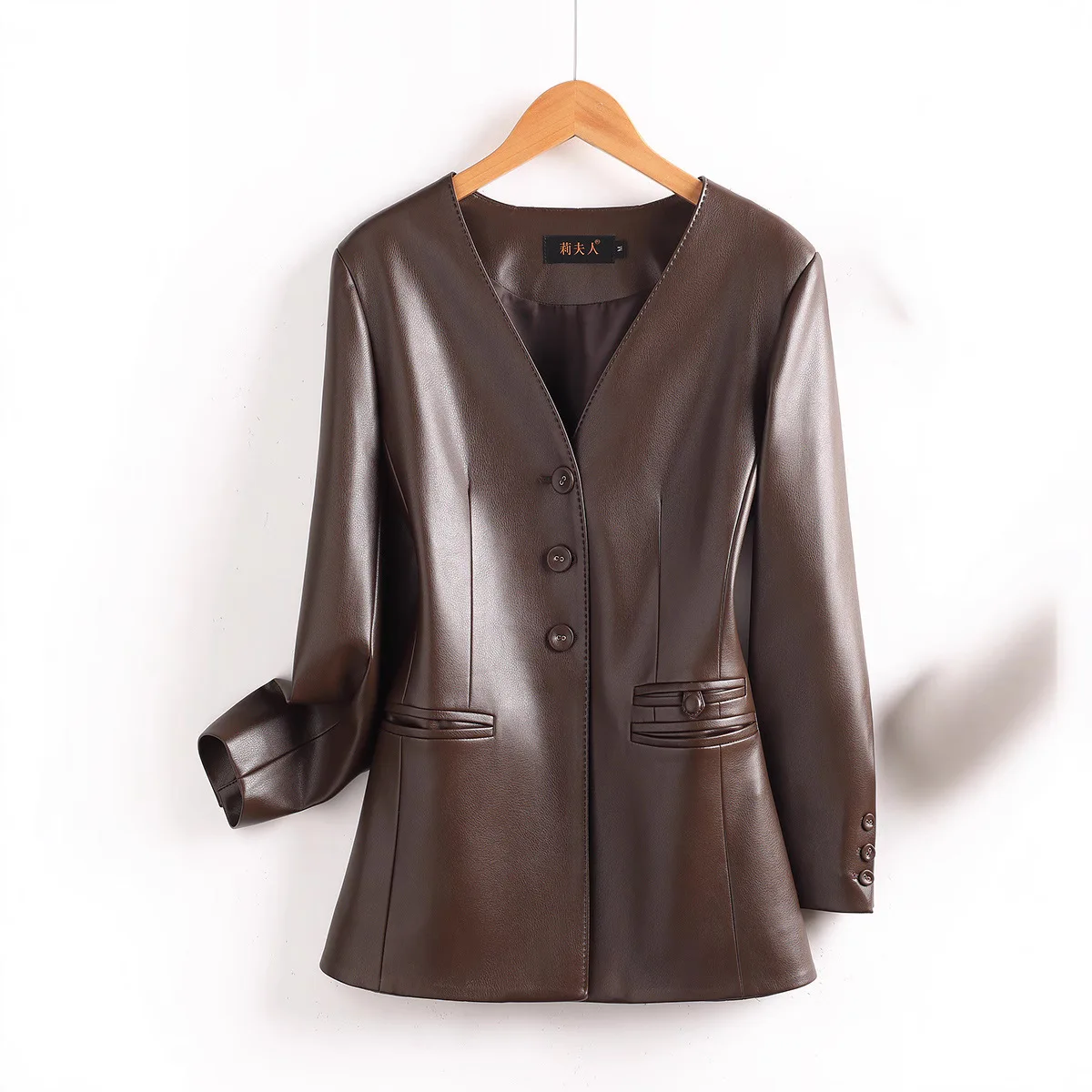 

Уличная одежда, черный кожаный пиджак, женский костюм из искусственной кожи, куртка с v-образным вырезом, кожаная высокое качество, женская весенне-осенняя повседневная свободная верхняя одежда