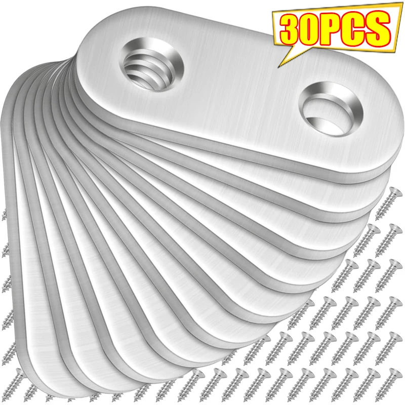 Soporte de esquina de acero inoxidable para reparación de muebles, conector de placa de unión, estantes de gabinete, soporte recto plano, 30/10 Uds.