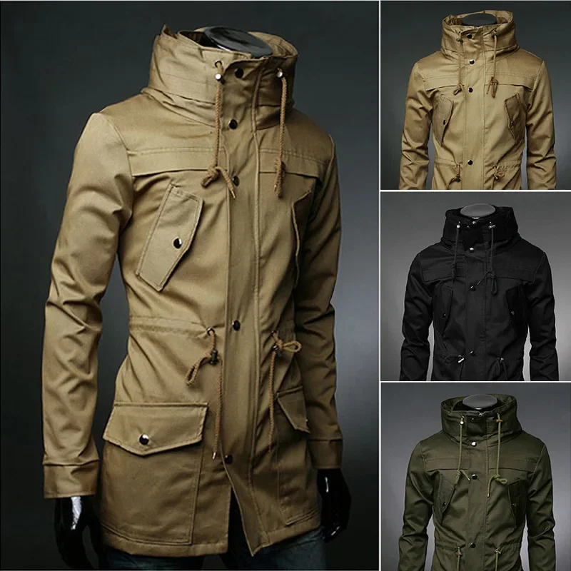 England style high collar jacket trench men Army green business casual slim windbreaker for men coat jacket m-xxxl cosplay