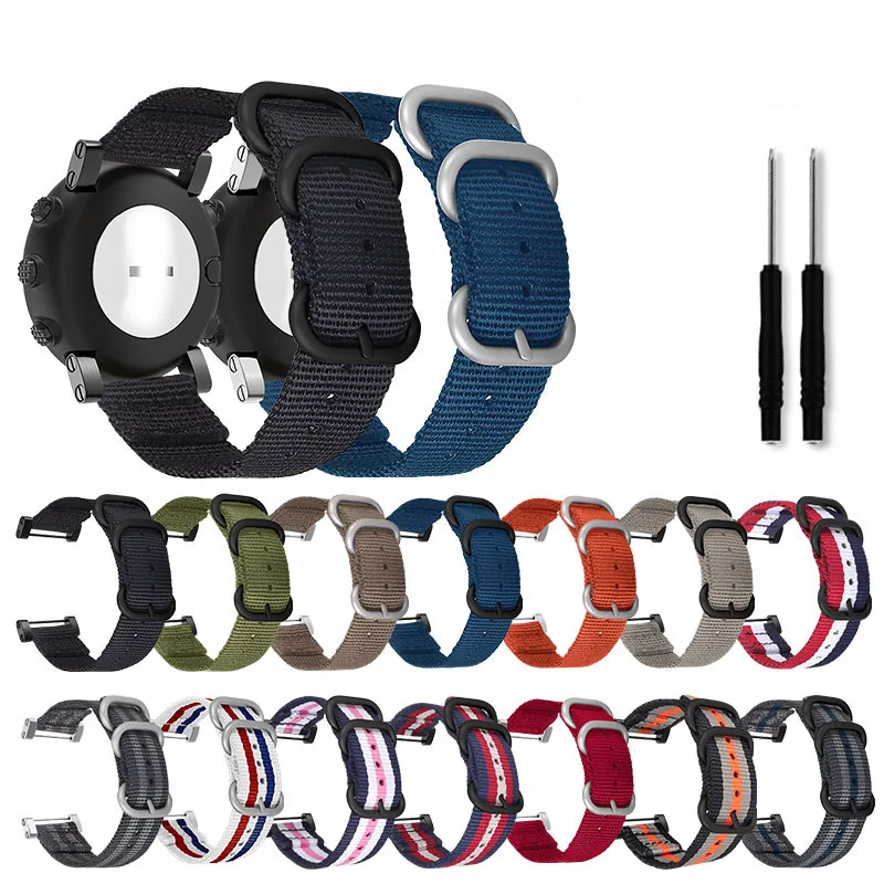 Striped Nylon Braided Watch Strap for SUUNTO CORE Band Ring Buckle Sport Canvas Watchband Replacement Wrist Bracelet Free Tool