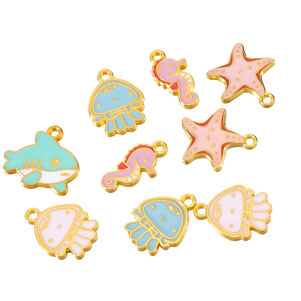 

20pcs Ocean Series Pendants Colorful Single Hole Starfish/Octopus/Seahorse/Shark pendants for DIY Jewelry Making Beach Jewelry