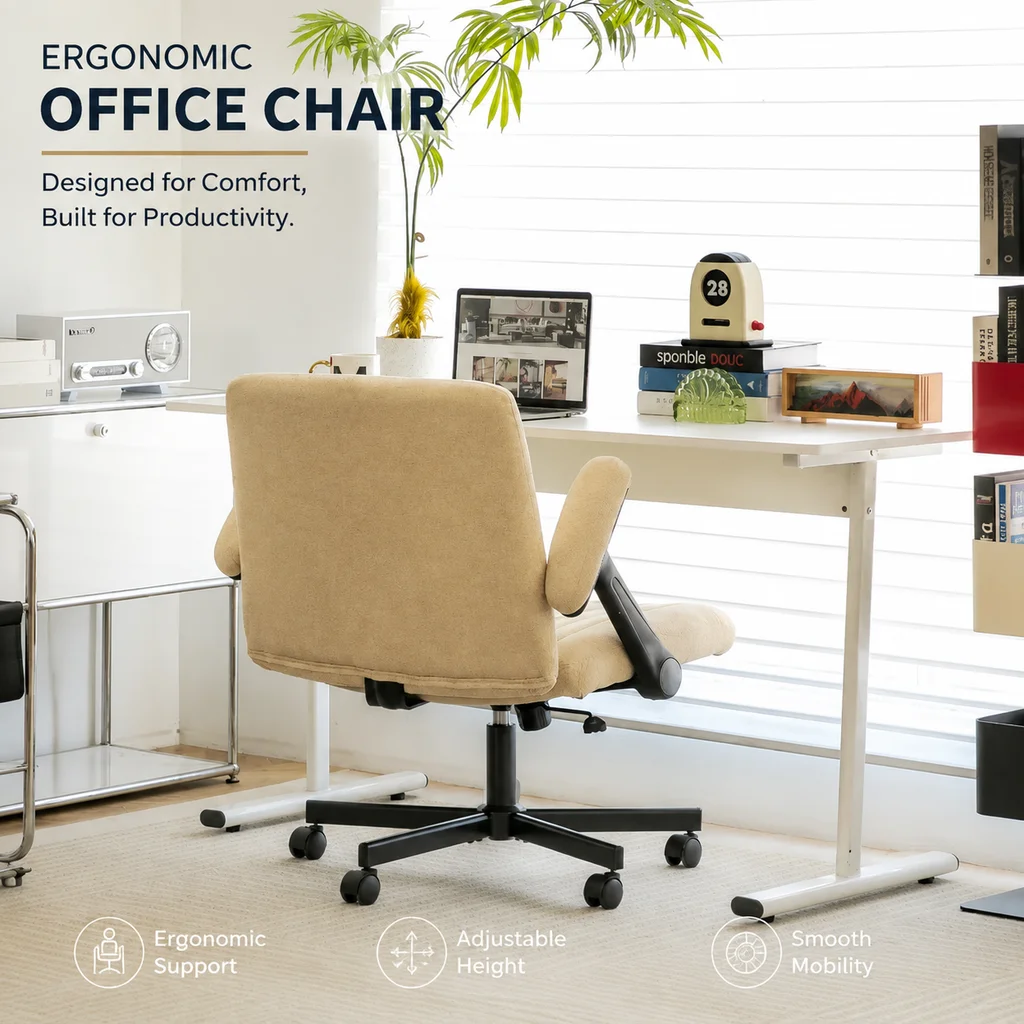 Ergonomic Height-Adjustable Study Chair with Cross-Legged Design, Heavy-Duty Casters, and Safety Gas Lift for Home Office or Be