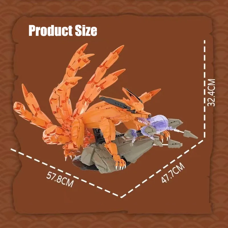 Creative MOC Anime 1480pcs Nine-tailed Fox Figure Building Blocks DIY Assemble Orange Gumiho Model Bricks Toys For Children Gift