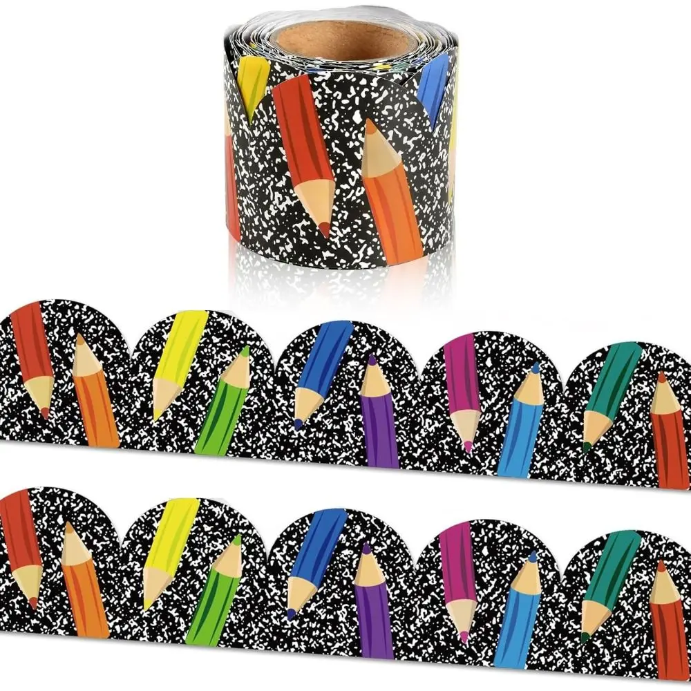 Self Adhesive Bulletin Board Borders Colorful Pencil Cartoon Pattern Decorative Sticker Roll Roll Design 10m/roll