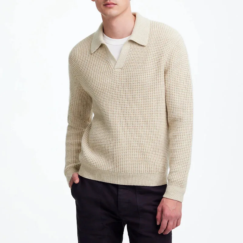 

Зимний вязаный свитер с лацканами, мужской свитер с воротником Джонни, рубашка поло из вафельной вязки, однотонный свитер на заказ