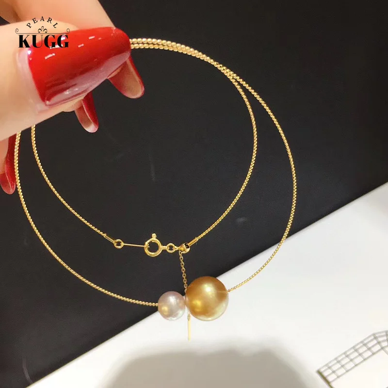 

KUGG PEARL 18K Yellow Gold Necklace Real Natural Akoya and Gold Pearl Necklace for Women Fashion INS Style High Party Jewelry