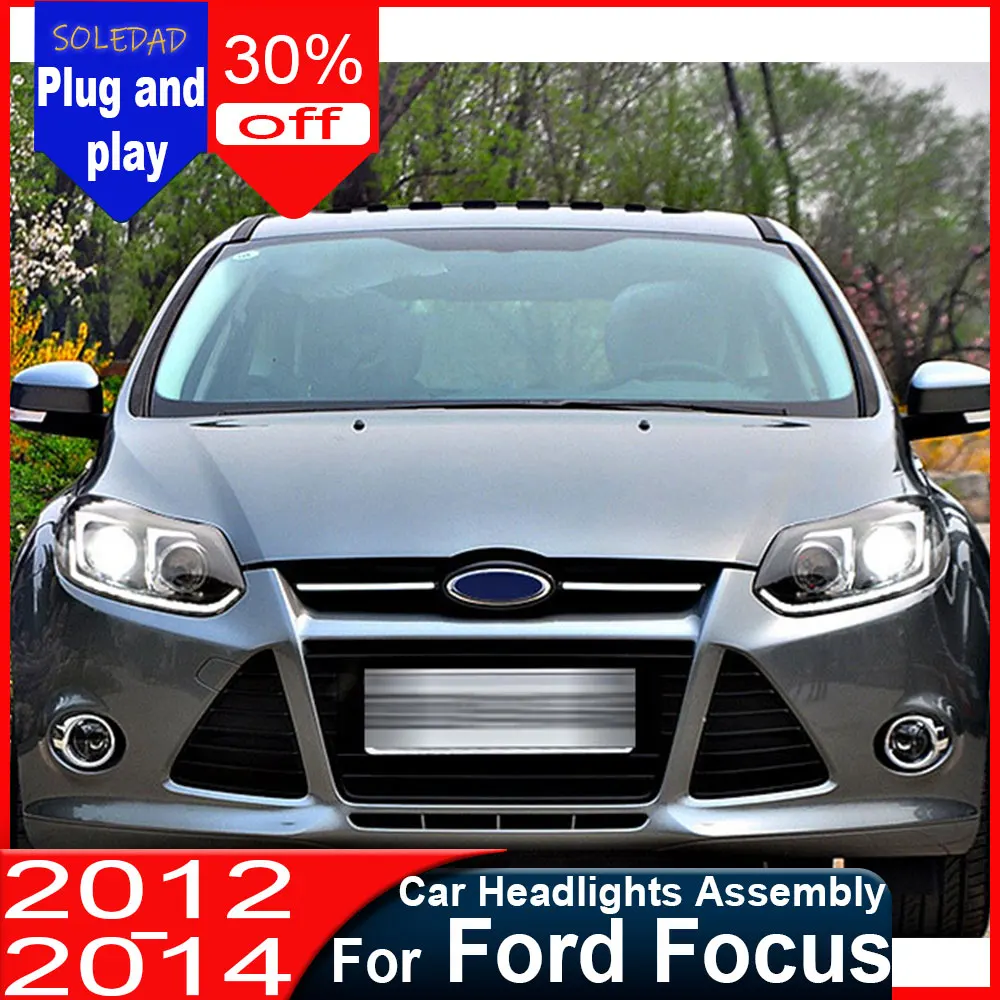 headlights For Ford Focus 2012-2014  LED Headlight DRL Bi Xenon Lens High Low Beam Parking Fog Lamp Headlights Car Accessories