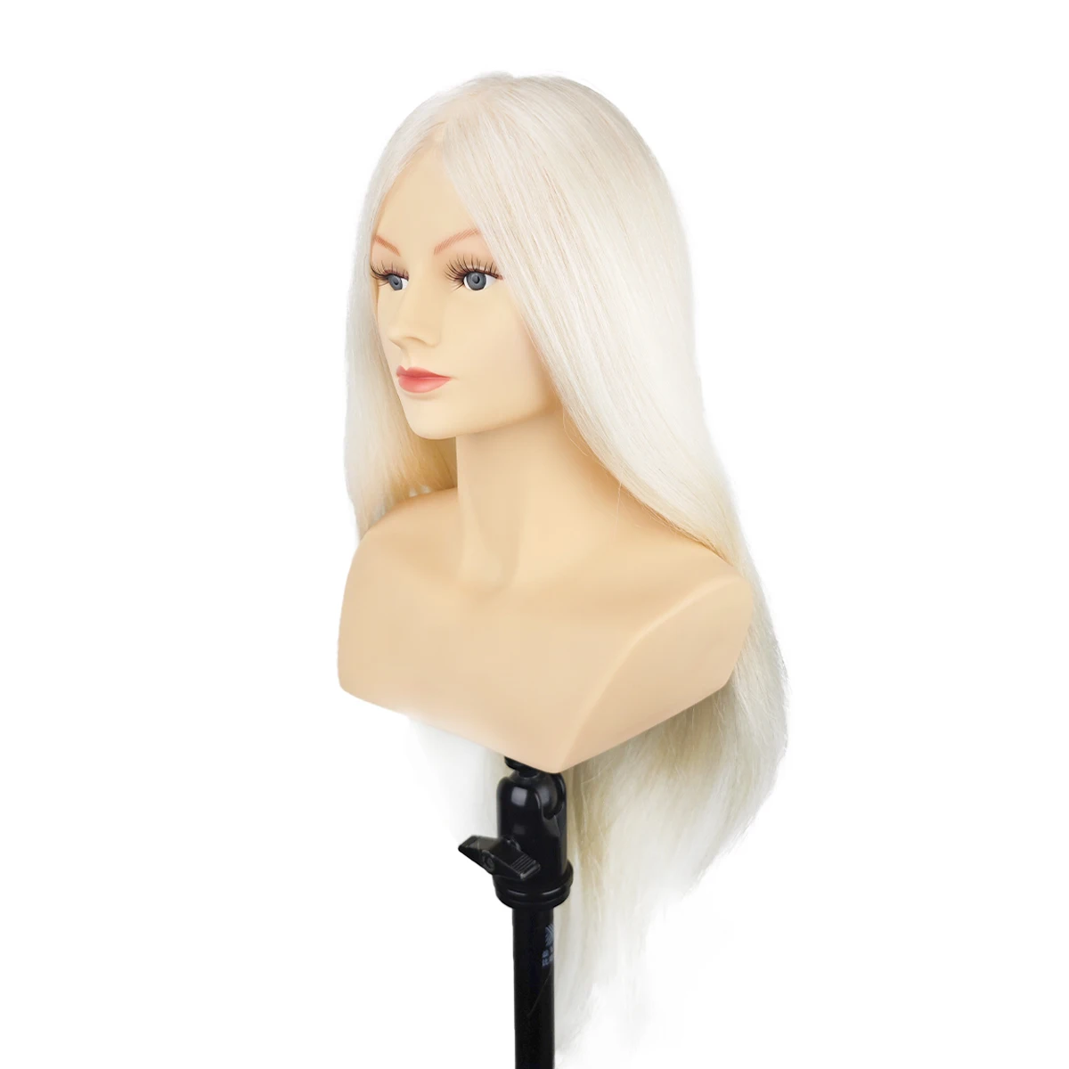 【New Version】Mannequin-Head 50CM 20'' 100% White Goat Hair Competition Head Hairdressing Mannequin Doll Head for Hairdressers