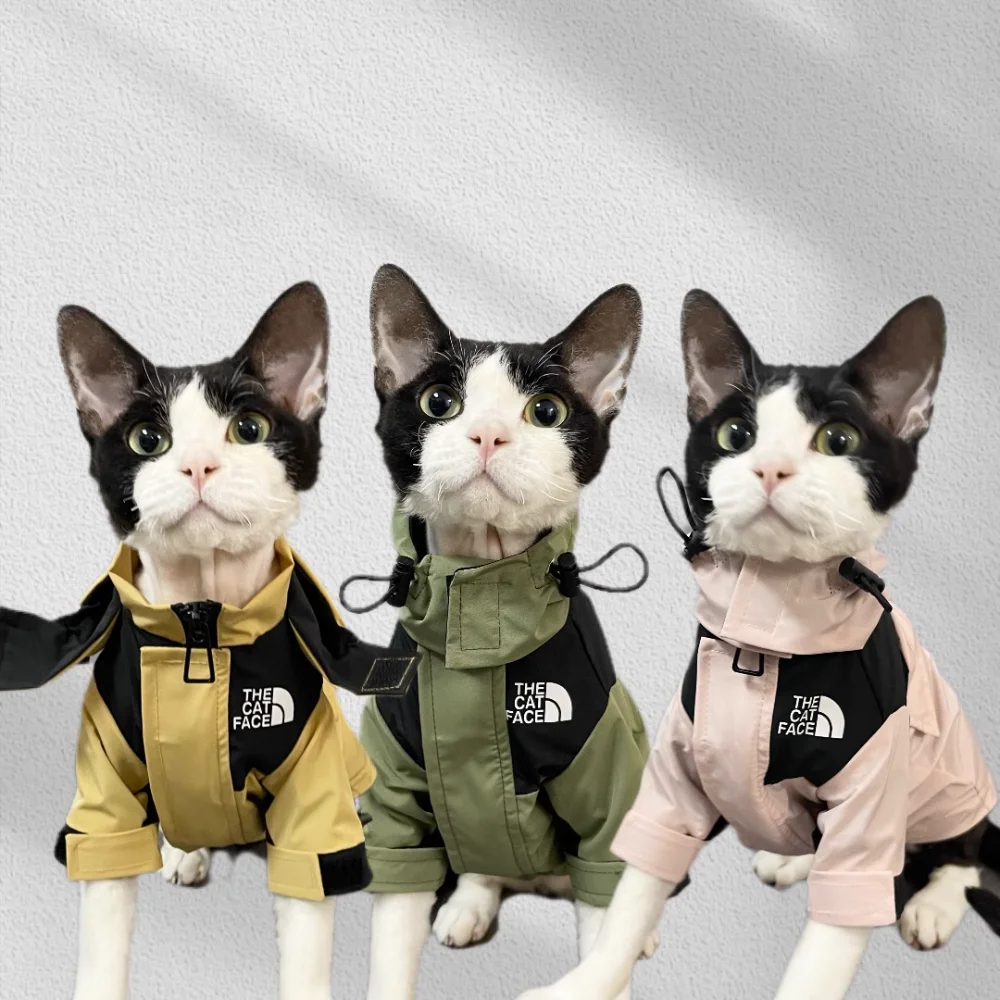 The Cat Face Print Jacket Cat Pet Clothing Trend Letter Outdoor Jacket for Cat  Winter Warm Fashion Kitten Yorkshire Accessories