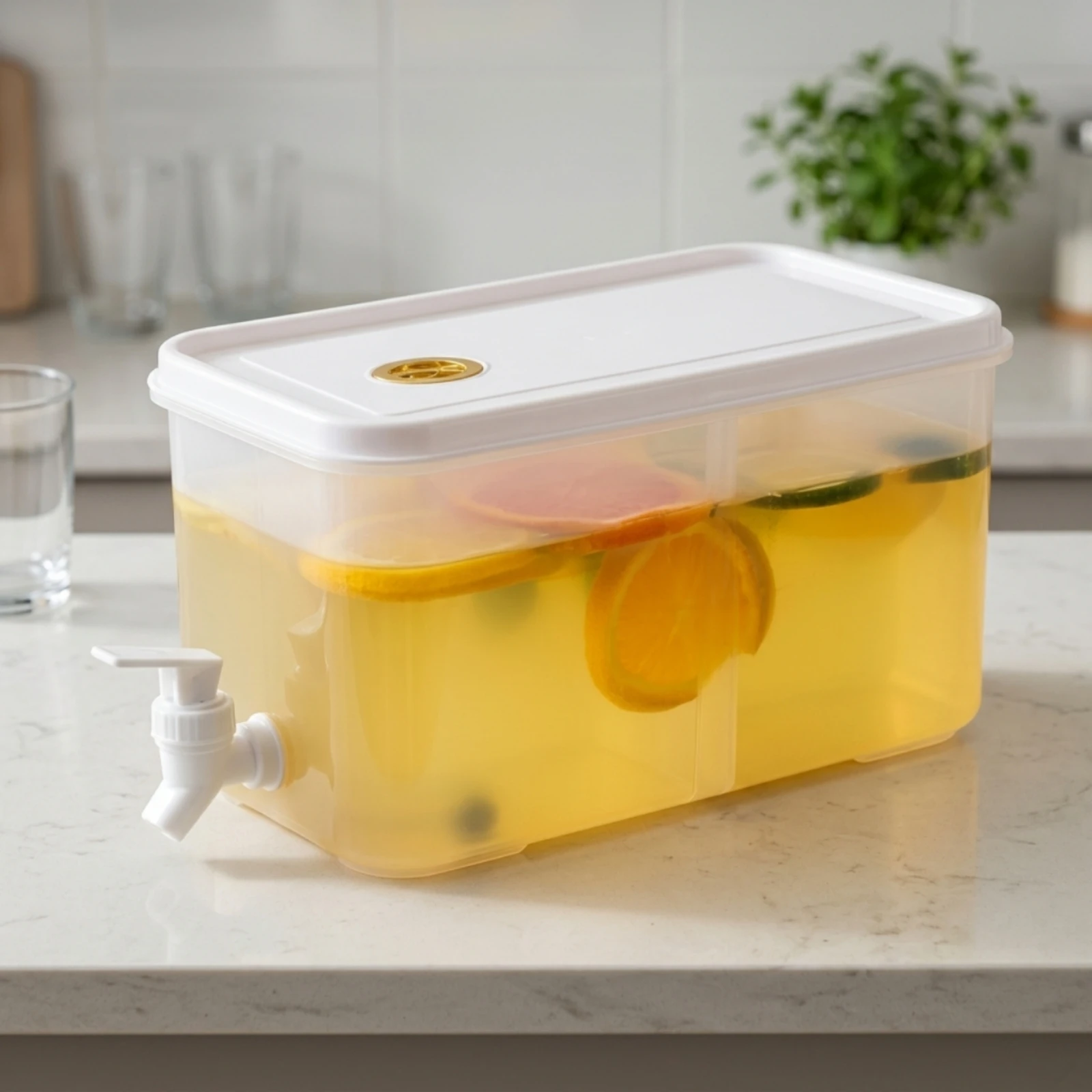 Beverage Dispenser with Tap Rectangular Beverage Dispenser with Spigot Jug Wide-Mouth Container Slim
