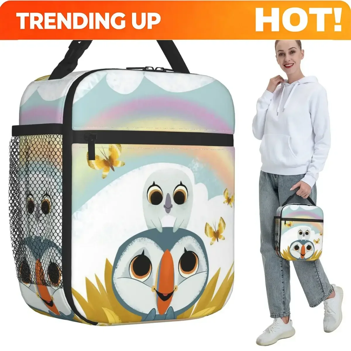 Custom Bag Custom Puffin Rock And New Friends Insulated Lunch Bag For Women Office Cooler Thermal Food Box Tote Portable Lunch B