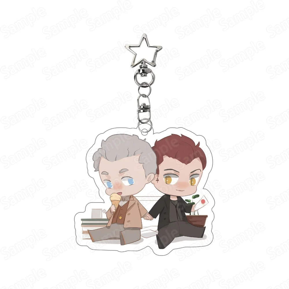 Good Omens 6cm Acrylic Keychain Crowley Aziraphale Ineffable Husbands Chibi Angel Demon TV Show Bag Pendant Charm Fan Gift