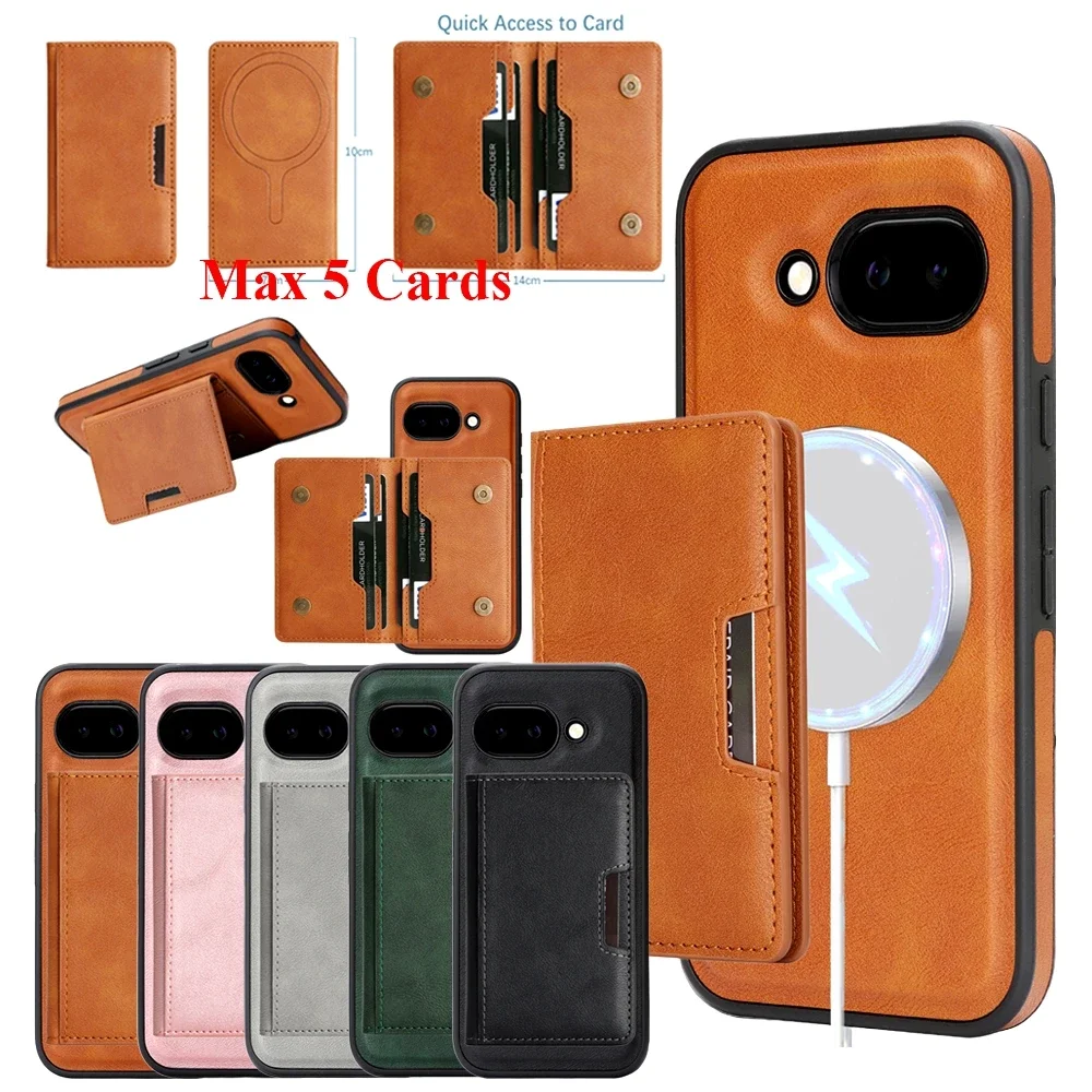 حافظة جلدية مغناطيسية 2 في 1 لهاتف جوجل بيكسل 9 10 برو 9A 9pro 10Pro XL فتحات بطاقات حامل بطاقات شحن لاسلكي غطاء هاتف #1