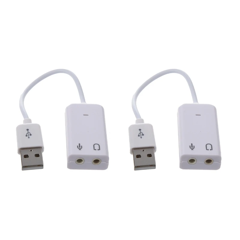 2X 3.5Mm Microphone Earphone Socket USB 2.0 Sound Card Speaker Audio Adapter White