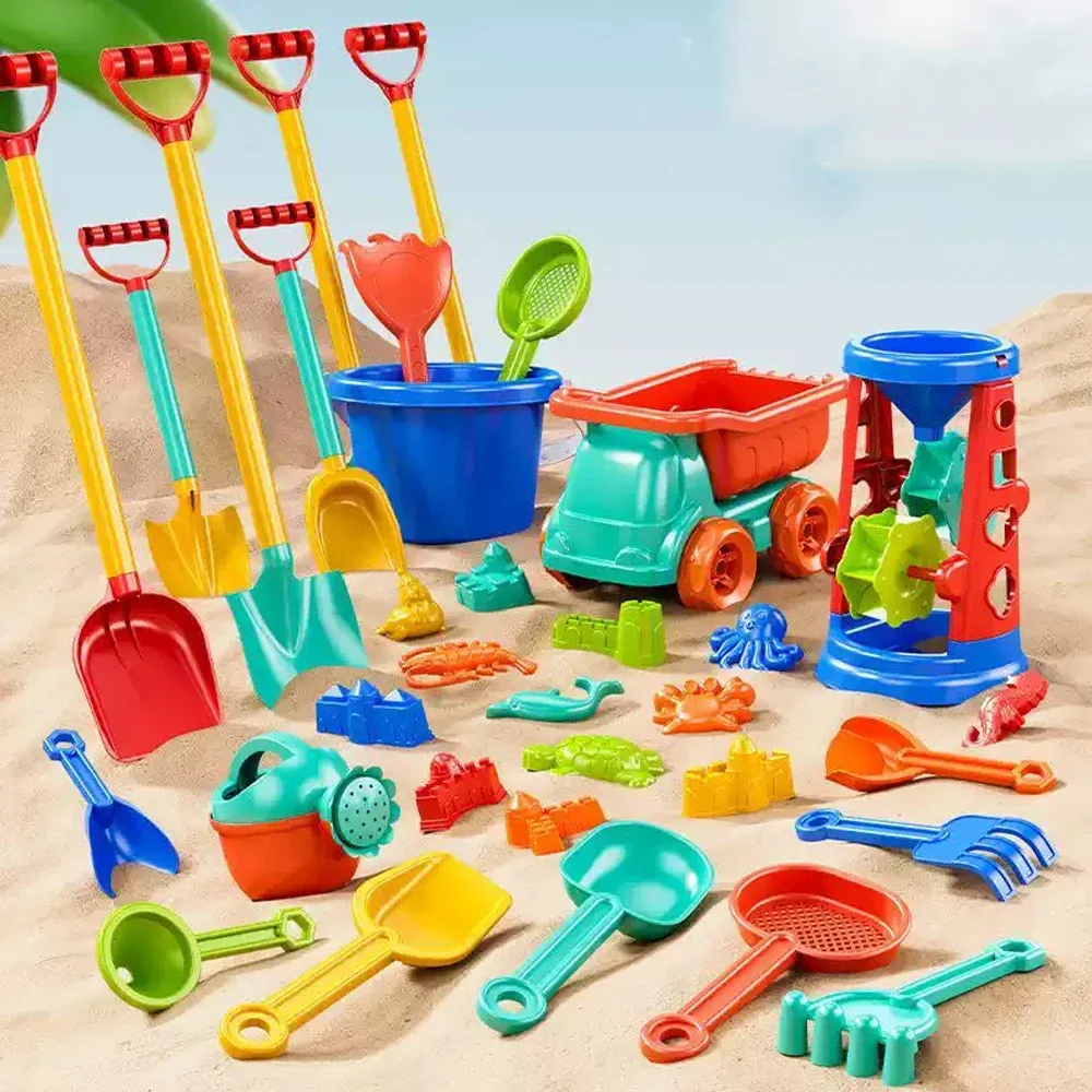 ของเล่นชายหาดชุดพลาสติกสําหรับเด็กในร่มกลางแจ้ง Sensory Sandbox เล่นทรายแม่พิมพ์ถังพลั่วสําหรับ Sandcastle อาคาร