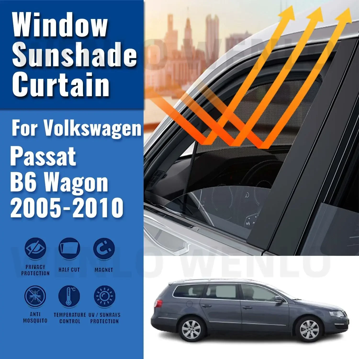 

For VW Passat B6 Wagon 2005-2010 Car Sunshade Front Windshield Magnetic Mesh Curtain Rear Side Window Sun Visor Shade