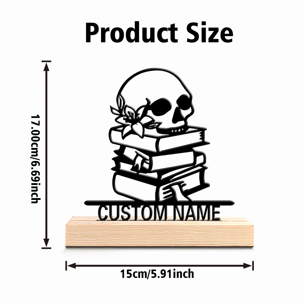 1pc Creative Skeleton Book Custom Letter Metal Statue Iron Ornament Handicraft With Wood Base Iron Ornament Office Desk view 5