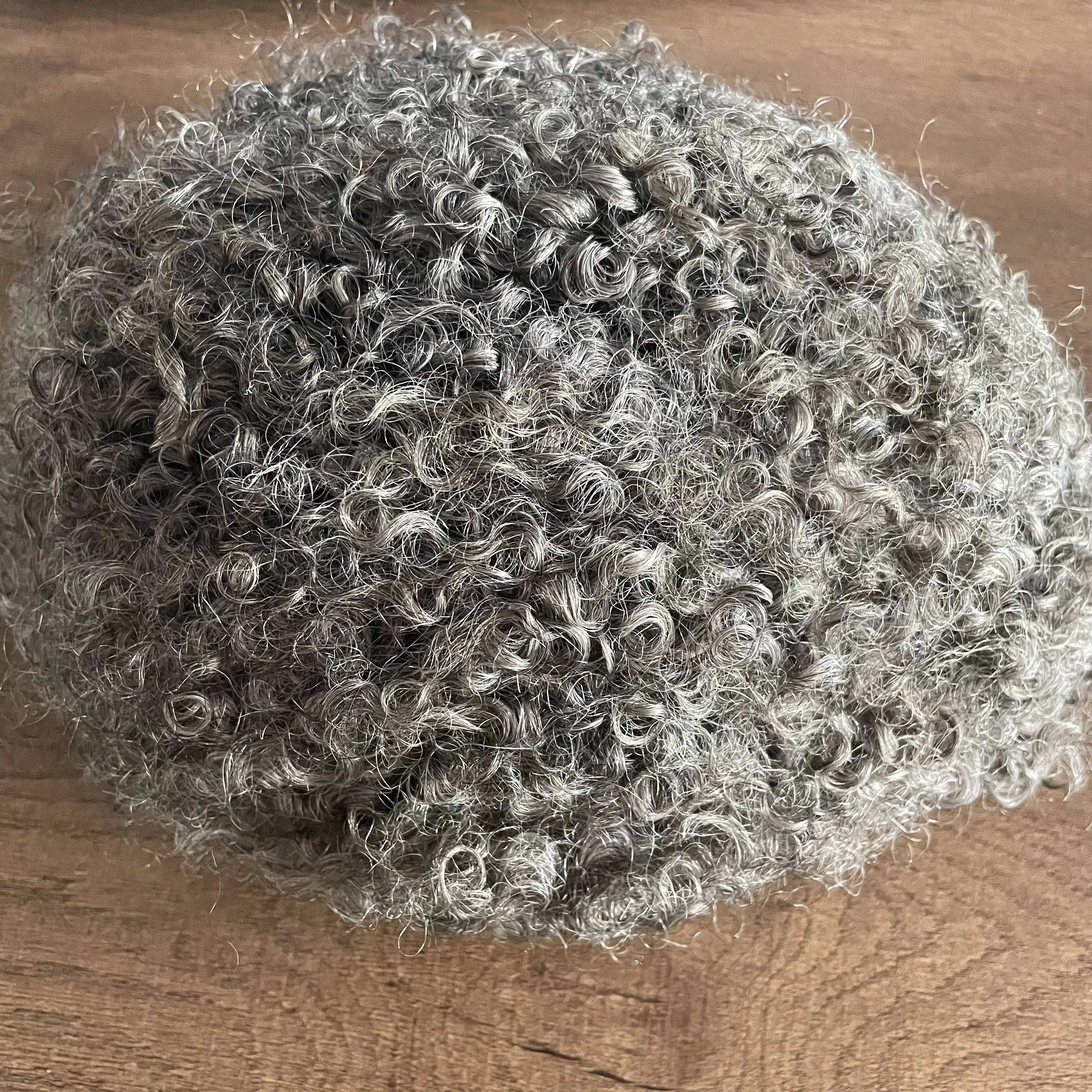 خط الشعر الطبيعي 15 مللي متر الأفرو مجعد Q6 الدانتيل الجبهة و بولي Men الرجال الشعر المستعار أسود شقراء رمادي 1b65 عقدة غير مرئية الشعرية الاصطناعية #6