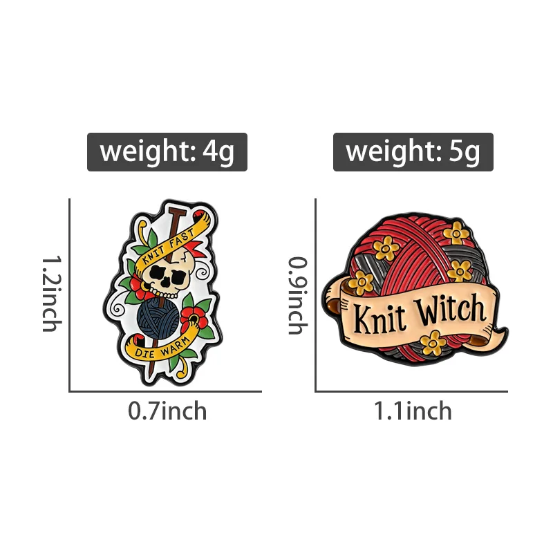 Knitting Witch Enamel Pins Floral Yarn Ball Brooches Lapel Badges Knit Fast Die Warm Skull Jewelry Gift for Craft Friends