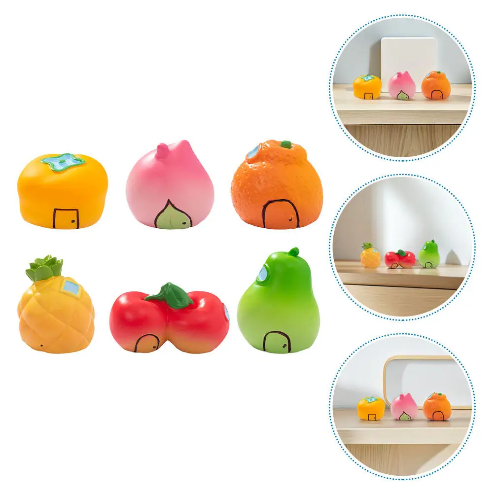 6Pcs Fruit Resin Sculpture Realistic Miniature Decoration Desktop Micro Landscape Birthday Christmas Party Decor