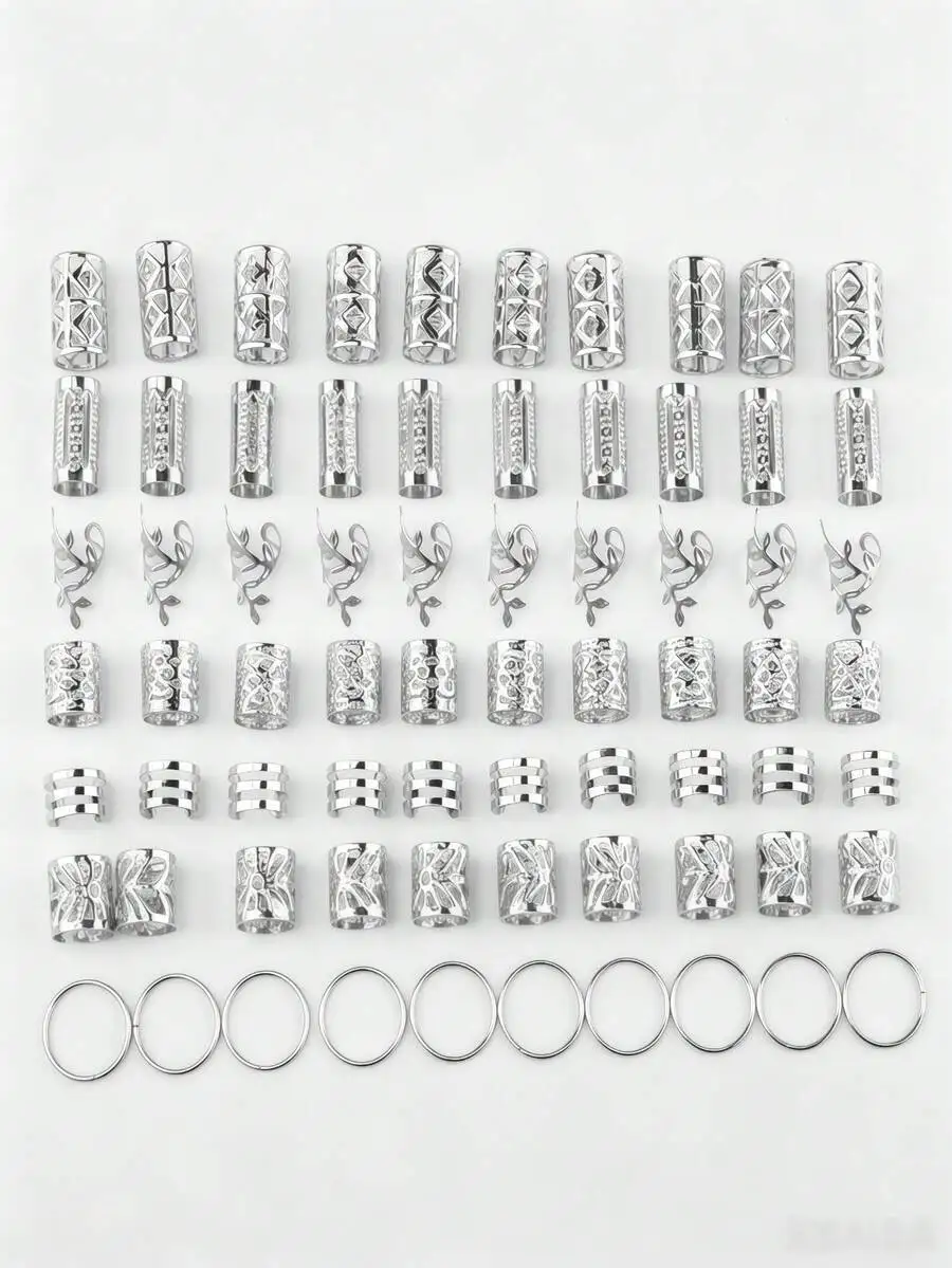 

70pcs Adjustable Metal Hair Beads Rings For Braids Claw Clips Boho Style