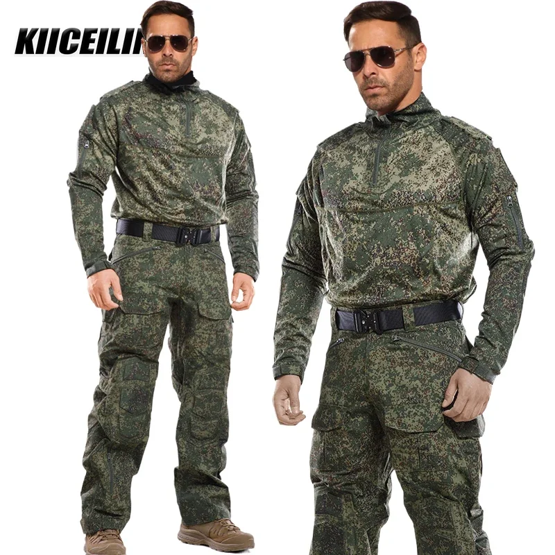 KIICEILING Outdoor Hunting  Multicam Shirts And Combat Pants Camouflage Tactical Uniform Clothes Ghillie Suit With Knee Pads