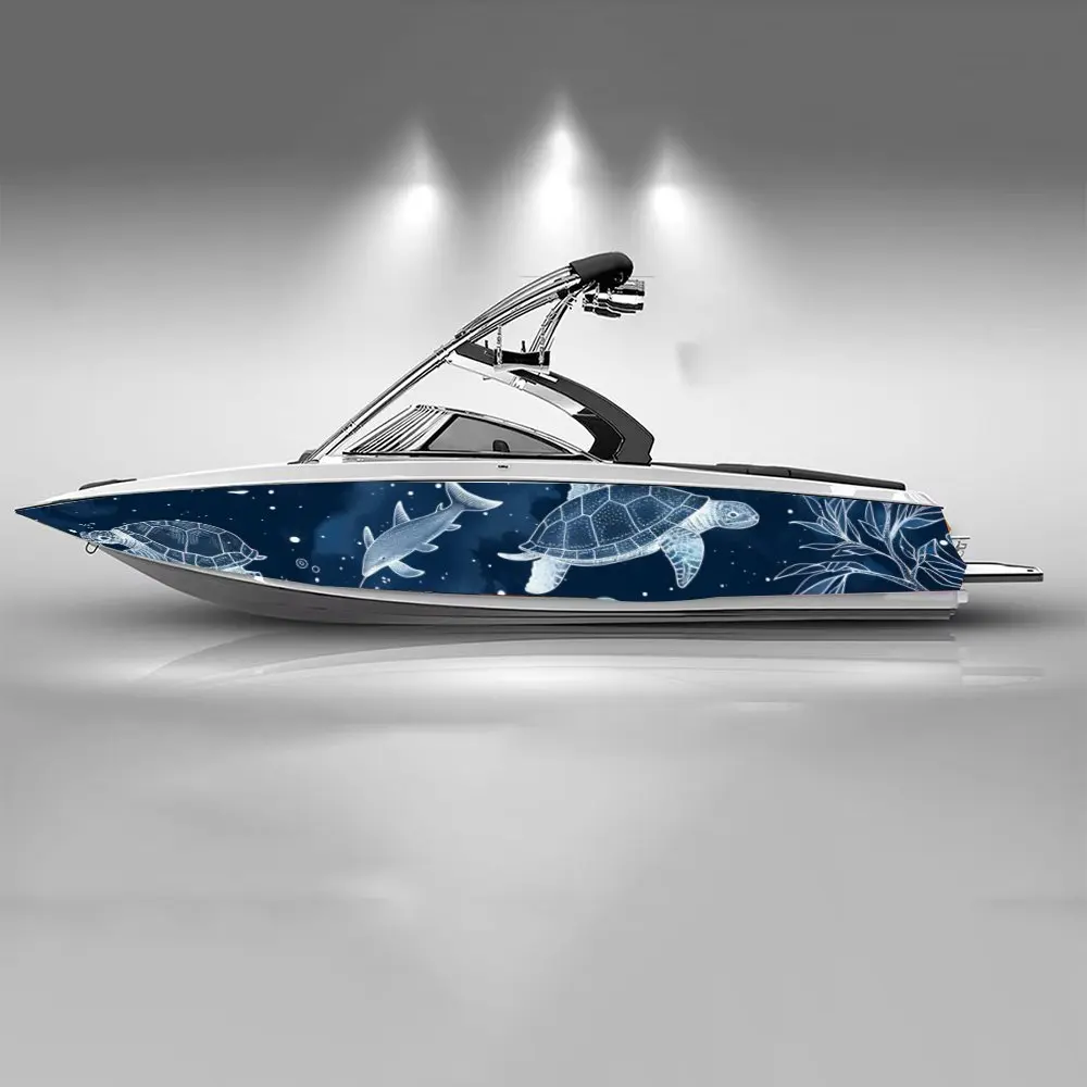 Blue Underwater World Sea Turtle Shark Seaweed Boat Sticker Vinyl Ship Pontoon Deck Boat Fishing Decorative Pontoon Boats Decal
