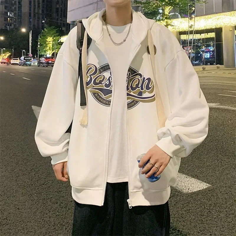 Autumn Streetwear Zip Up Hoodies Women Men Oversized Letter Print Sweatshirt Harajuku Korean Casual Y2k Tops Retro Baggy Jackets