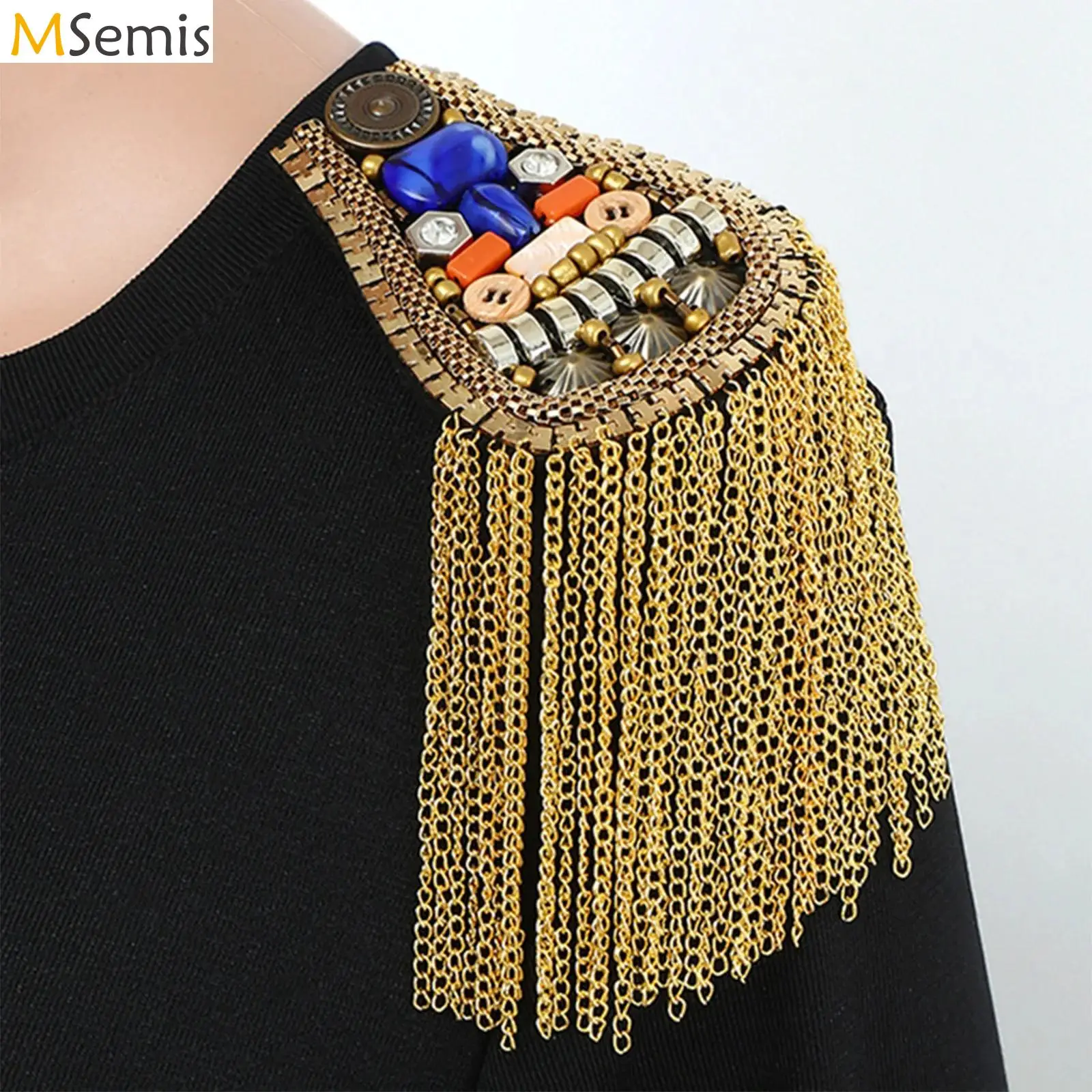 

2 Vintage Uniform Shoulder Epaulet Tassel Shoulder Badge Detachable Tassel Chain Metal Epaulettes Beads Punk Fringe Epault Adult