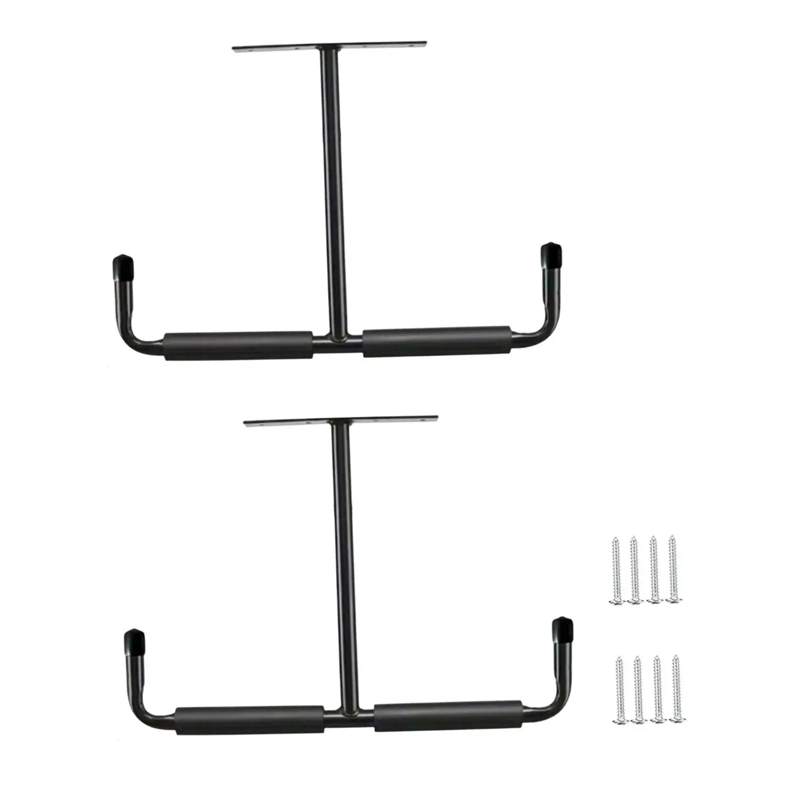 2Pcs Overhead Garage Storage Hooks Rack Steel Display Ladder Hangers for Garden Hoses Lumber Tools Fishing Rod Skateboard