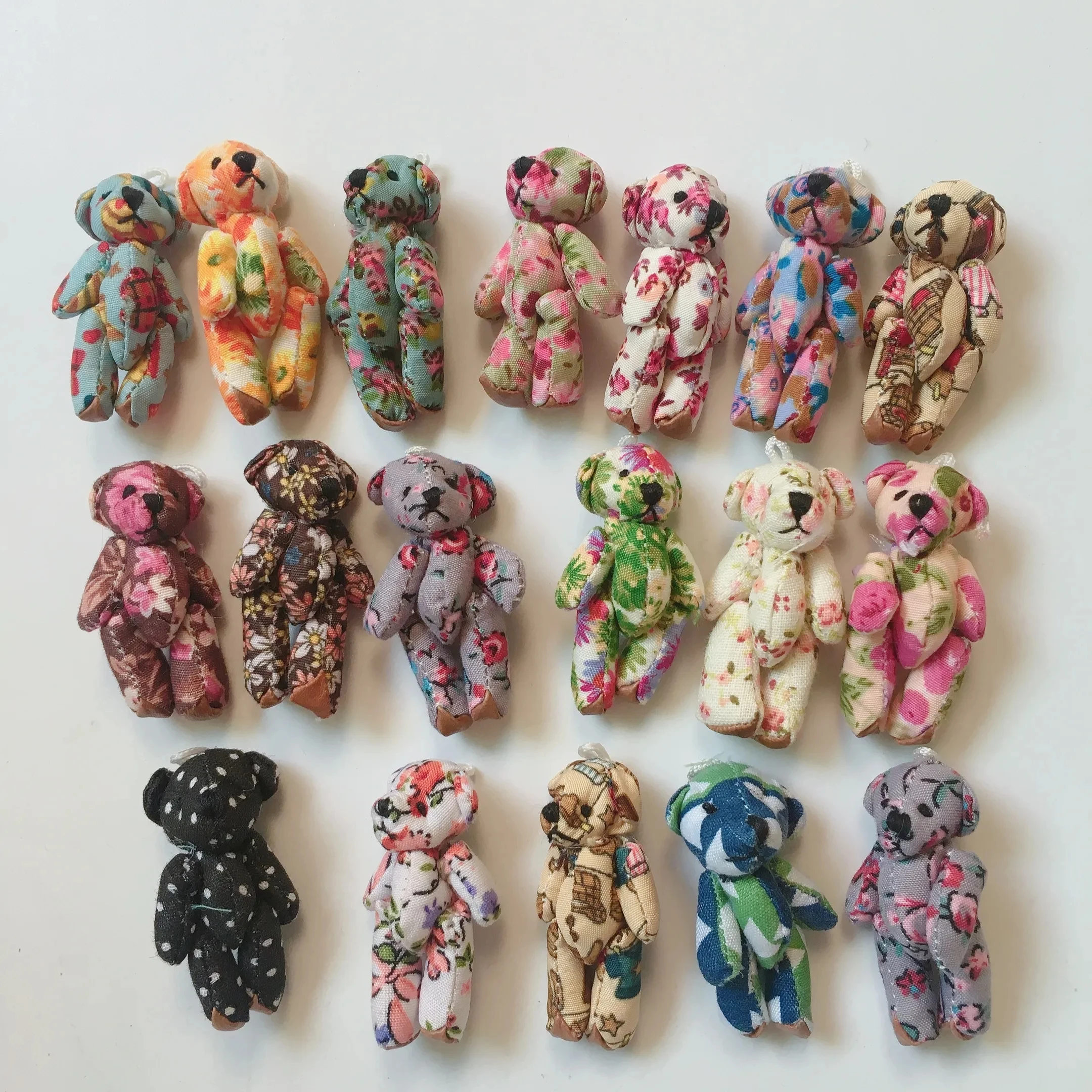 10pcs Mini Joint Bears Plush Toy 4.5cm/3.5cm Cute Floral Plaid Bear Stuffed Plush Doll Girl DIY Keychain Bag Pendant Accessories