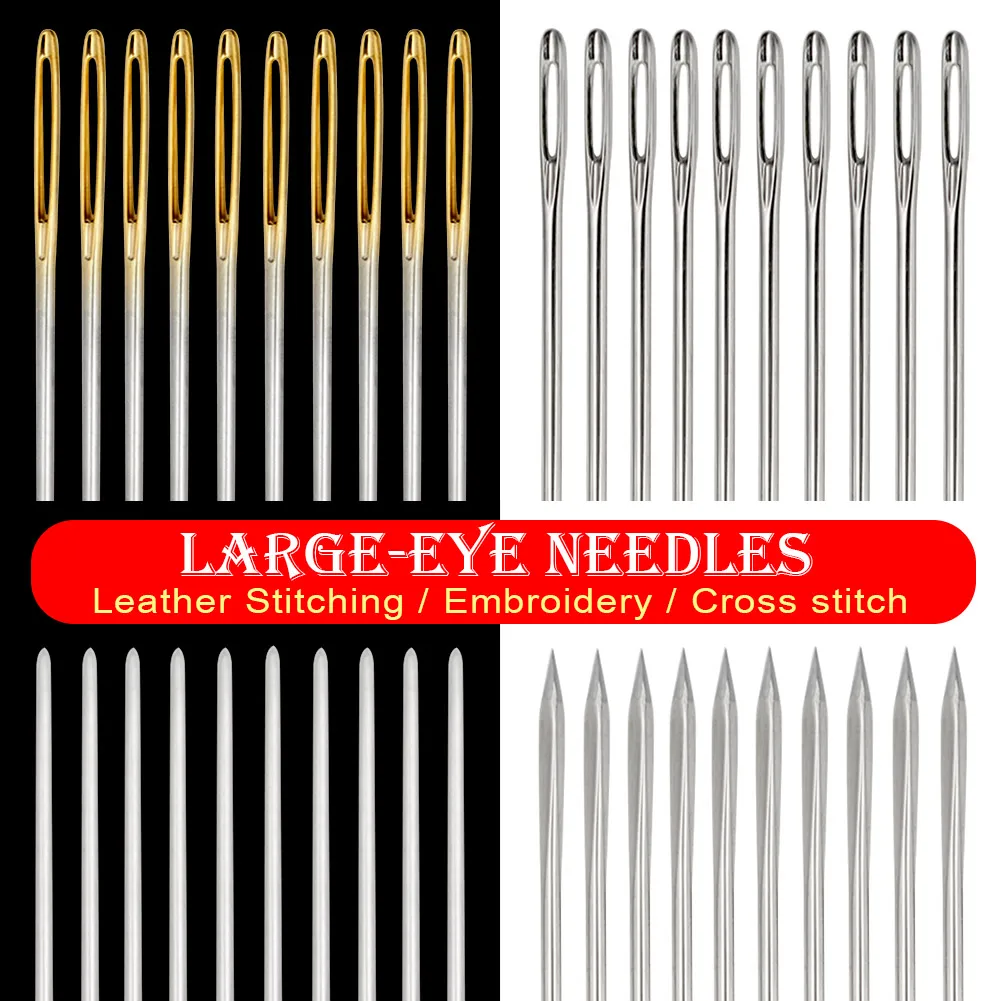 Professional Leather Needle for Stitching, Sharp & Blunt Large Eye Needles Embroidery Thread Yarn Knitting Sewing Steel Needle