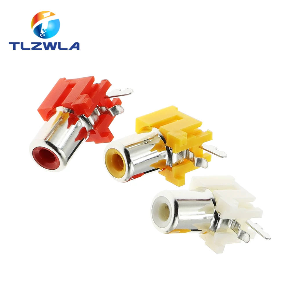 AV-8.4-5 2x Holes 2Pins RCA Sockets 90Degree Audio Video Connecctors Jacks Yellow White Red