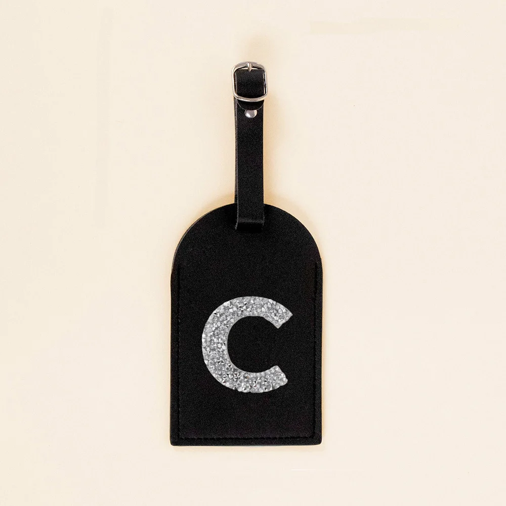 Initial Rhinestone A-Z Monogram PU Leather Luggage Tags for Suitcase Travel Accessorie Baggage Handbag Tags Bag Label Tag Gifts