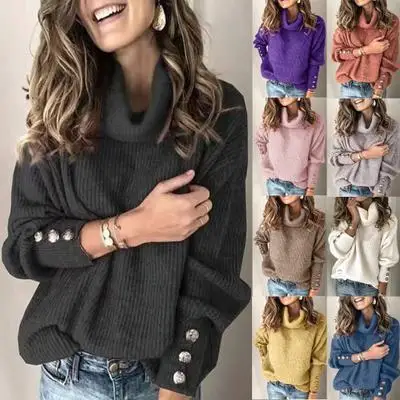 

Gothic Sle Women's High Collar Knitted Hoodie Sweater Top Cotton Straight Tube Sve Regular Length Color Spring Wear