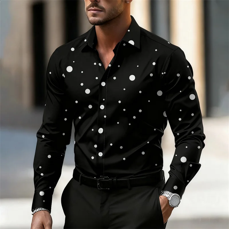 

2025 new men's long-sleeved polka dot lapel shirt casual breathable comfortable slim fashion outdoor men's tops XS-6XL size