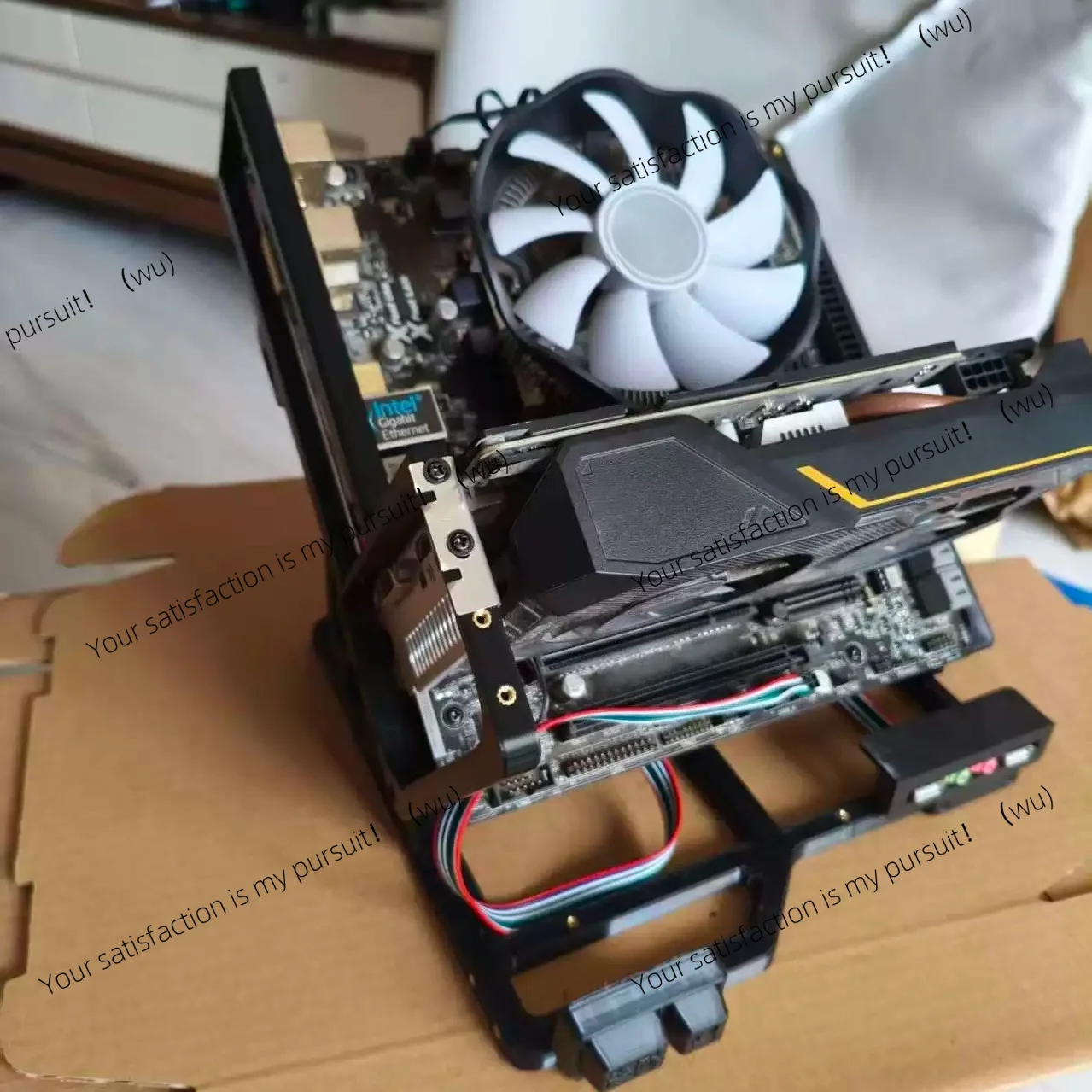 Oblique open chassis accessories, USB port, main board baffle, installation position, restart button, hard disk position